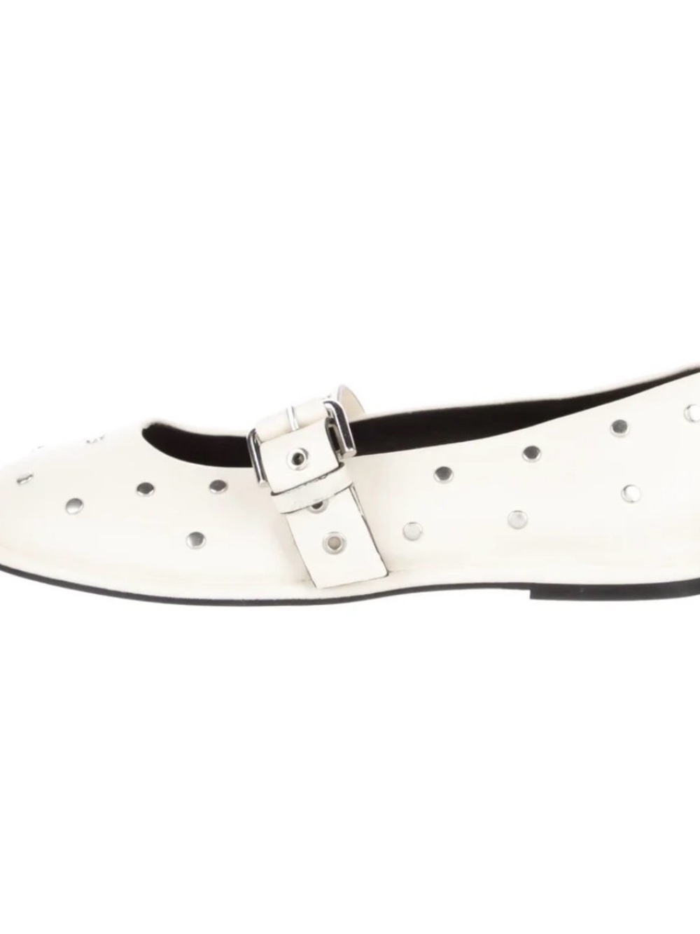 ME+EM Cream Leather Mary Jane Flats with Silver Studs - Picture 2 of 5